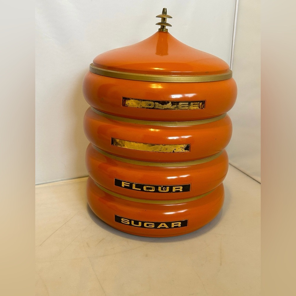 Vintage Lincoln Pagoda Canister Stacking orange-free shipping